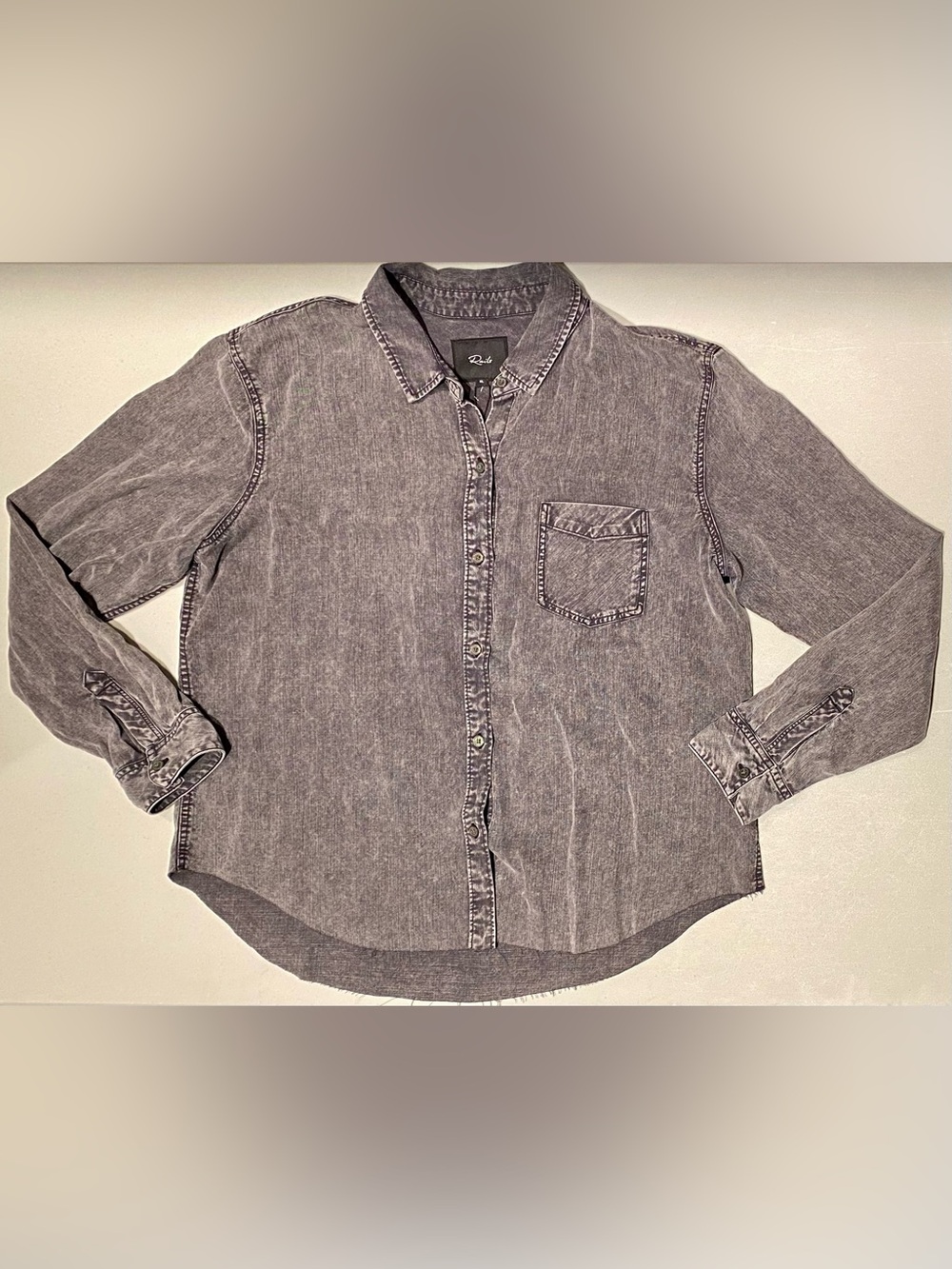 Rails Ingrid Gray Lyocell Linen Acid Wash Button Down , size XL, NWT - Picture 2 of 12